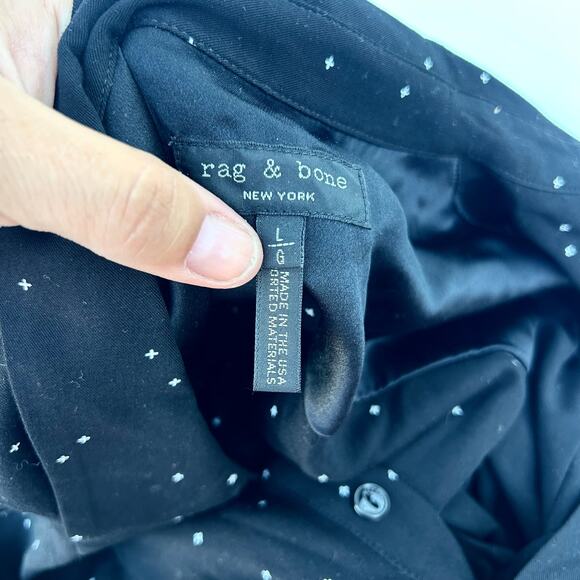 Rag & Bone Lucas Shirt Dress Black Collared Silk Large Short Long Sleeve - Picture 4 of 7